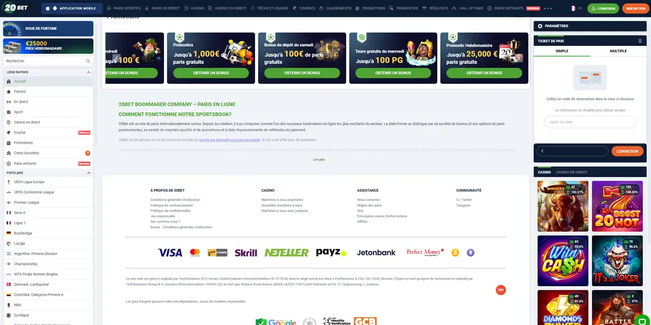 20 bet casino payment methods